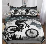 Mountain Bike Bedding Set - 3D Duvet Cover, 3-Piece Bedspread Set (200x200cm), Microfiber, Easy Care, Super Soft Poly Cotton Quilt Cover for Kids & Teens