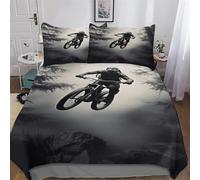 Mountain Bike Bedding Set 3D Print Duvet Cover for Teens Boys And Girls Soft Microfiber with Zipper Closure Comforter Cover 3-Piece Quilt Cover Decorated Single (135x200cm)