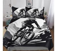 Mountain Bike Bedding Set 3D Print Duvet Cover Set with Pillowcase with Zipper Soft Microfiber Bedspread Cover Comforter Cover 2PCs For Boys, Girls And Teenagers Single (135x200cm)