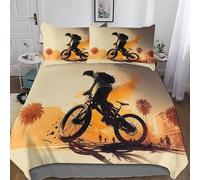 Mountain Bike Bedding Set Duvet Cover with Pillowcase Soft Microfiber Quilt Cover 3D Print Design Comforter Cover 3 Pieces For Boys, Girls And Teenagers Double (200x200cm)