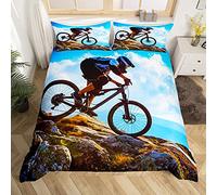 Mountain Bike Bedding Set Kids Boys Teens Extreme Sport Theme Duvet Cover 3D Dirt Bike Comforter Cover Bicycle Rider Bedspread Cover,Room Decor 3Pcs Bedding Double Size