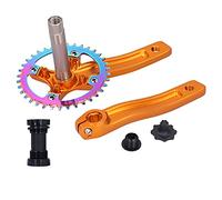 Mountain Bike Crankset with Bottom Bracket, Single Speed Crank Set, 36T Aluminum Alloy Left and Right Crank Arms, 170mm Crank Length for Bicycle Repair and Upgrade (Gold)