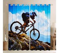 Mountain Bike Curtains for Bedroom Kids Boys Teens Extreme Sport Theme Blackout Curtains 3D Dirt Bike Window Curtain Bicycle Rider Darkening Thermal Drapes W46*L54,2 Panel Set