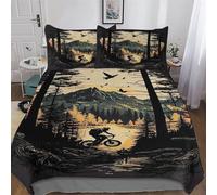 Mountain Bike Duvet Cover Bedding Set Comforter Cover Bedspread Cover with Pillowcase Microfiber Quilt Cover Soft Poly Cotton 2 Piece Set For Boys, Girls And Teenagers Single (135x200cm)