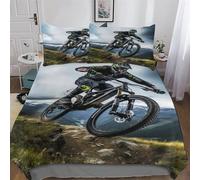 Mountain Bike Duvet Cover Set 3D Bedding Set Microfiber Comforter Cover 2PCs with Pillow Shams, Zipper, Soft Lightweight Quilt Covers for Kids, Youth And Adult Single (135x200cm)