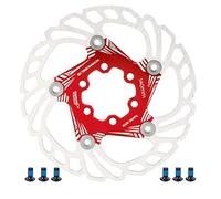 Mountain Bike Floating Brake Disc Rotor, Bicycle 5 Stud Brake Rotor, 140mm Stainless Steel Outer with Aluminum Alloy Base, Lightweight Cooling Design for Cycling (Red)