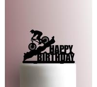 Mountain Bike Happy Birthday - Acrylic Cake Topper 6 Inch Width/Orange
