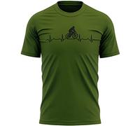 Mountain Bike Heartbeat Mens T Shirt Cyclist Dads Tee Fathers Day Cycling Top Birthday Gift, L, Military Green