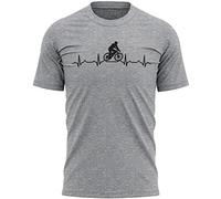 Mountain Bike Heartbeat Mens T Shirt Cyclist Dads Tee Fathers Day Cycling Top Birthday Gift, S, Sport Grey