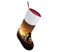 Mountain Bike in The Evening Christmas Stockings W/White Plush Cuff Large Family Stockings for Christmas Tree Stocking Personalized Xmas Stocking for Christmas Fireplace Decorations
