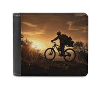 Mountain Bike in The Evening Leather Wallets RFID Blocking Slim Front Pocket Wallet Leather Money Clip, Stylish Mens Bifold Wallet Credit Card Holder Gift for Men