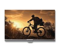 Mountain Bike in The Evening Metal Business Card Case for Men Women Slim Pocket Purse Multi Wallet Professional Pocket Card Holder for Name Card Credit Card, style, One Size