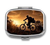 Mountain Bike in The Evening Travel Pill Organizer A Daily Pill Box for Supplements 2 Compartment Pill Case Convenient for Carrying and Storing Medicines Box