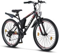 Licorne Bike Effect Premium Mountain Bike 26 inch Wheels Black, Red & Grey - Bicycle for Boys, Girls, Men and Women -21 Gear Speed - Front Suspension Mountain Bike