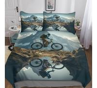 Mountain Bike Microfiber Duvet Cover 3 Pieces Reversible Extreme Sports Quilt Cover Easy Care Comforter Cover with Easy Care Pillowcases for Kids Adult Teens All Seasons Bedding Double（200x200cm）