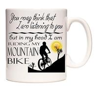 Mountain Bike Mug, Cycling Mug. You May Think I Am Listening to You But... Gift Mug for Cyclists. 11oz Ceramic Mug for People who Ride Mountain Bicycles.
