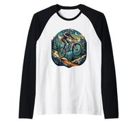 Mountain Bike Night Jump Moon Mountains Cycling Raglan Baseball Tee