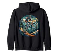 Mountain Bike Night Jump Moon Mountains Cycling Zip Hoodie