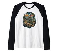 Mountain Bike Night Ride Mountains Forest Moon Raglan Baseball Tee