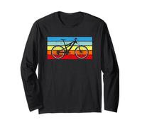 Mountain Bike Rider Sunset Retro Stripe Graphic Long Sleeve T-Shirt