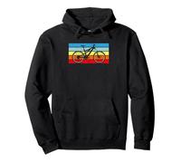 Mountain Bike Rider Sunset Retro Stripe Graphic Pullover Hoodie