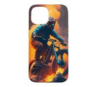 Mountain bike rider with burning tires Case for iPhone 15