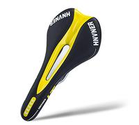 Mountain Bike Seat with Central Relief Zone and Ergonomics Design，Comfort Bike Saddle with Memory Foam Breathable Soft Bicycle Cushion for Women Men MTB/Exercise Bike/Road Bike Seats (Black Yellow)…
