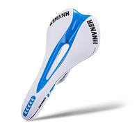 Mountain Bike Seat with Central Relief Zone and Ergonomics Design Fit,Comfort Bike Saddle with Memory Foam Breathable Soft Bicycle Cushion for Women Men MTB/Exercise Bike/Road Bike Seats (White Blue)…
