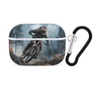 Mountain Bike Tournament Airpod Pro Case AirPods 2 Case for Women Hard Shell Protective Cover with Carabiner Keychain Compatible with AirPods Case 2nd 1st Generation, Front LED Visible White