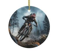 Mountain Bike Tournament Christmas Ornament Round Ceramic Hanging Ornaments for Christmas Tree Holidays Ornaments with Gold Rope Hanging Porcelain Pendants for Party Xmas Decoration