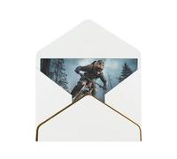 Mountain Bike Tournament Luxury Pearl Paper Greeting Card With Gold Border, Blank Inside, With Envelope - Birthday, Wedding, Christmas, Valentine