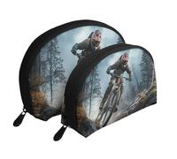 Mountain Bike Tournament Portable Shell Cosmetic Bag Set - Travel Makeup Organiser with Zipper & Inner Compartments