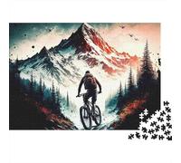 Mountain Biker Adventure Difficult 1000 Piece Jigsaw Puzzle for Adults Cyclist Riding before Snow-capped Peak Premium Sturdy Vibrant Challenging Stress Relief 38x26cm/1000pcs