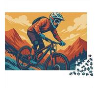 Mountain Biker in Action 1000 Pc Cardboard DIY Adventure Illustration Style Jigsaw, Challenging Puzzle Adults/Teens, Stress Relief, Vibrant Colours & Indoor Leisure 38x26cm/1000pcs