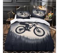 Mountain Biker in Mid-air Duvet Cover 3D Design Printed Anti-allergic 3 Pieces Bedding Set Zipper Comforter Cover Hotel Quality Breathable for Adults Kids Women Teens Youth Single（140x200cm）
