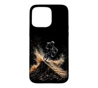 Mountain Biker Jumping Over Ramp with Dust Clouds Case for iPhone 15 Pro Max