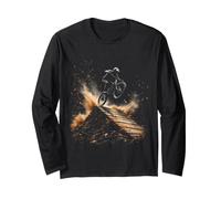 Mountain Biker Jumping Over Ramp with Dust Clouds Long Sleeve T-Shirt