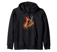 Mountain Biker Riding Through Flames and Smoke Zip Hoodie