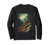 Mountain Biker Silhouette in Scenic Landscape Long Sleeve T-Shirt
