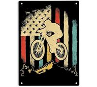 Mountain Biking American Flag Bicycle Bike Sign Metal Tin Signs, Patriot Biker Poster for Home Office Restaurants Cafes Bars Pub Man Cave Wall Decor Plaque Sign 12x8 Inch