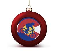 Mountain Biking Colorado Flag Christmas Ball Ornaments 1.6 Inch Shatterproof Red Xmas Tree Decorations for Holiday Wedding Party Decor