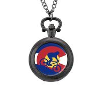 Mountain Biking Colorado Flag Vintage Pocket Watch with Chain Classic Numerals White Dial
