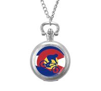 Mountain Biking Colorado Flag Vintage Pocket Watch with Chain Classic Numerals White Dial