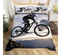 Mountain Biking Duvet Cover Set Double 3D Printed Microfiber Extreme Sports Bedding Set Ultra-Soft Quilt Cover 200 x 200 cm with Zipper Closure and 2 Pillowcases 50x75 cm e.1066