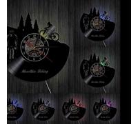 Mountain Biking Vinyl Record Wall Clock Freeride Biker Sport Vintage Bike Cycling Bikers Decorative Clock With LED