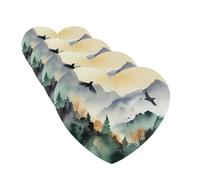 Mountain Birds Watercolor Car Air Fresheners 4 Pcs Funny Hanging Car Air Fresheners Cute Long Lasting Scented Mirror Hanging Decoration Ornaments Gift For Men Women Heart Shape