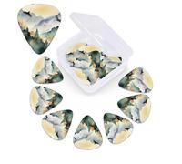 Mountain birds watercolor Guitar Picks 12 Pack with Organizer Box, 0.46 0.71 0.96 mm Includes Thin Medium Heavy Thickness,Abstract Guitar Pick Plectrums for Electric Guitar Ukulele Bass