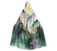 Mountain Birds Watercolor Hooded Cloak for Women Men Halloween Hooded Robe Renaissance Hoodies Cape Cosplay Costumes Black