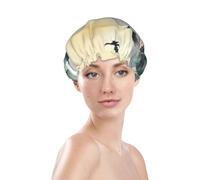 Mountain birds watercolor Shower Cap for Women Reusable Bath Cap Upgrade Double Layers Bathing Hat Waterproof Elastic Bath Hair Caps for Women Ladies Spa Salon Hair Bath Hat
