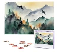 Mountain Birds Watercolor Wooden Puzzles 1000 Pieces Personalized Jigsaw Puzzle For Adults Interesting Custom Photo Puzzles Gift For Holiday Birthday Wedding Anniversay